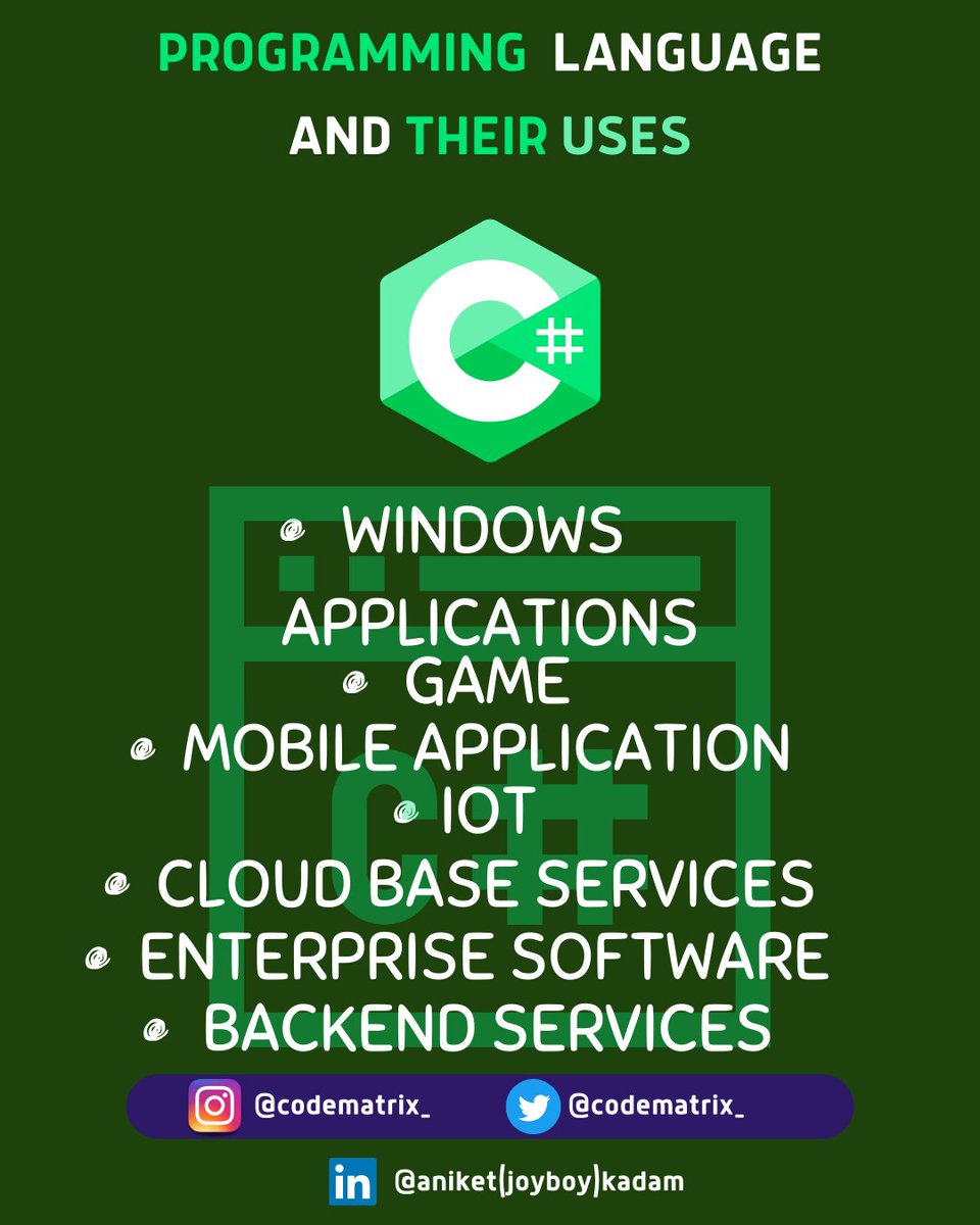 CODE_MATRIXX's tweet image. Programming language and their uses😁👌
.
.
.
.
.
.
.
#canva #canvadesign #C #javascript #html #css #js #developer #webdev #react #webdeveloper #frontend #backend #frontenddeveloper #code #programming #trending #instatrend #css3 #tutorial #web #webdesign #cssdesign #projects