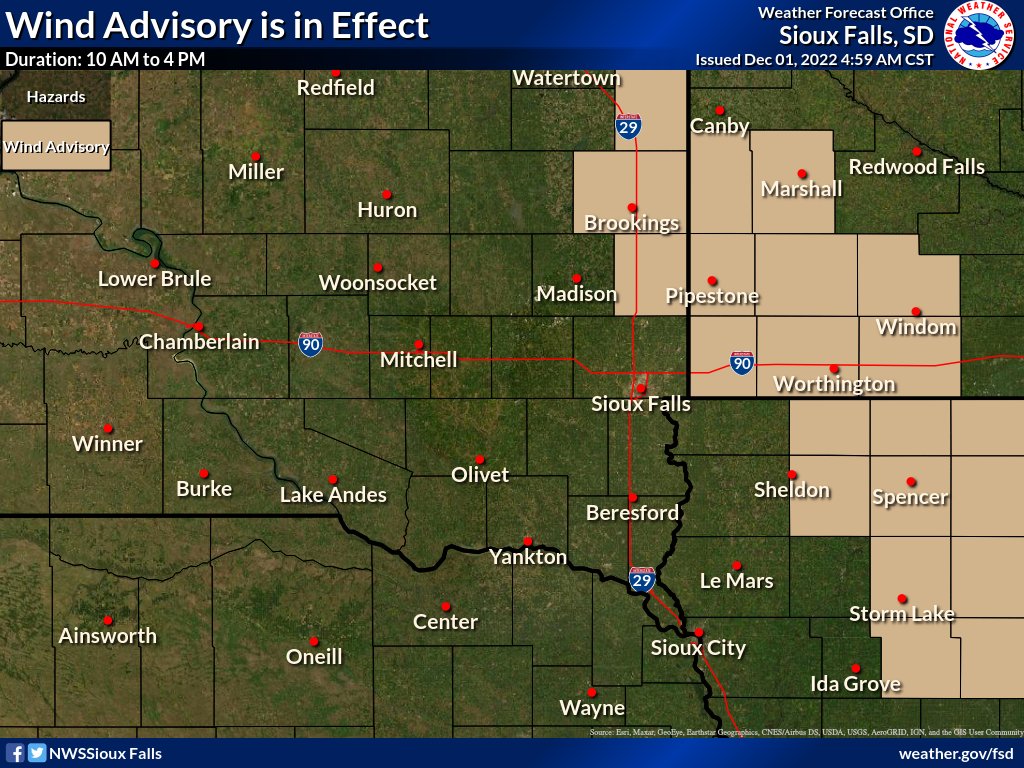 NWS Sioux Falls on Twitter "A wind advisory has been issued for parts