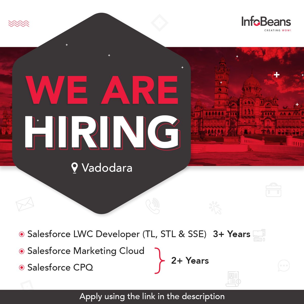 #Hiring Flag ⛳ 
We are #expanding our team in #Vadodara!

If you are A #SALESFORCE #DEVELOPER with extensive experience in Salesforce #CPQ, Salesforce #LWC, and Salesforce Marketing #Cloud with 3+ years of experience. 
#Applynow at: bit.ly/applyatinfobea…

#techjobs #architects