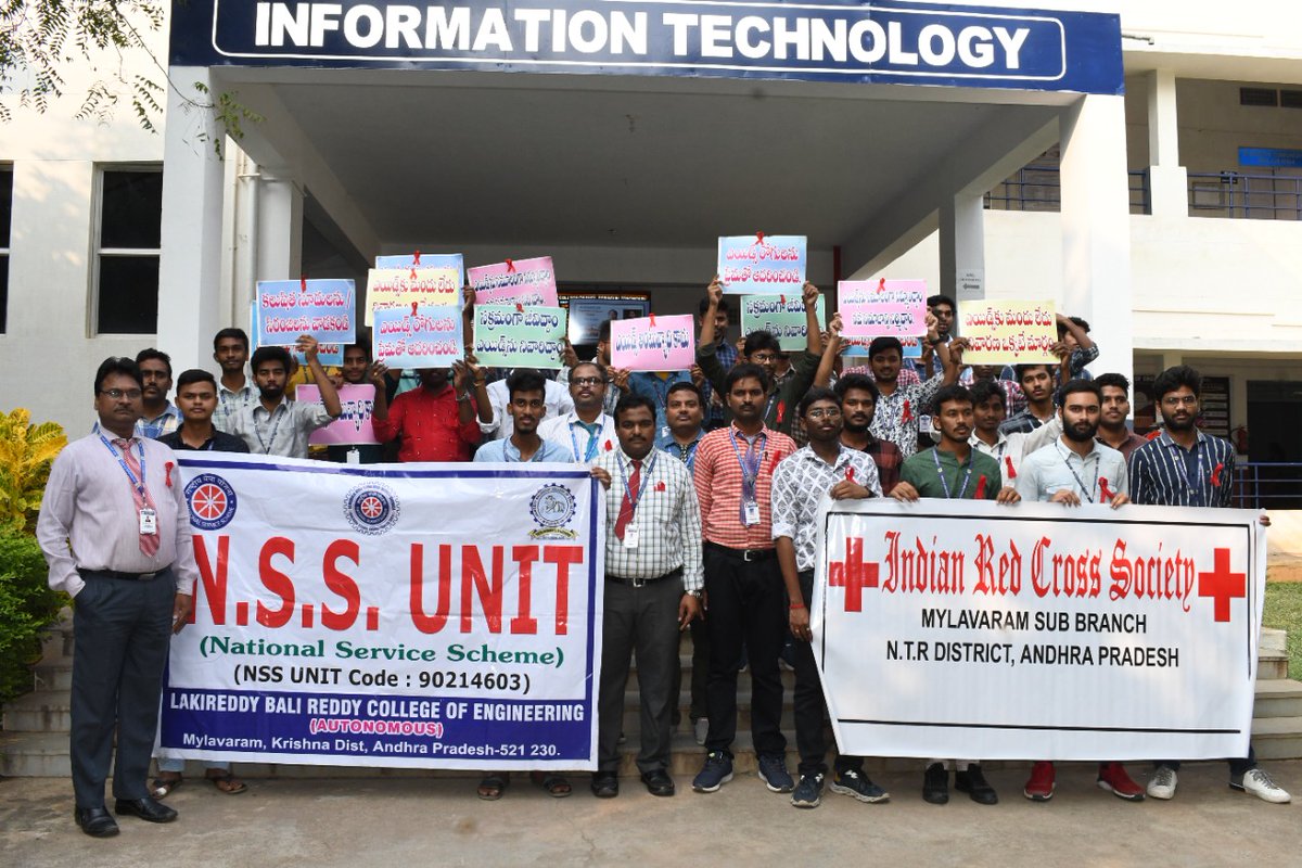 LBRCE1's tweet photo. #NSS Unit of #LBRCE :An awareness programme on the occasion of World #hivday . Principal Dr K Appa Rao garu, NSS Programme officer Dr P Siva Hari Prasad garu, Assistant Programme Officer Sri S Umamaheswara Reddy garu, Redcross society Secretary Sri G Nagireddy garu &amp;Volunteers https://t.co/Hvpk54lICH