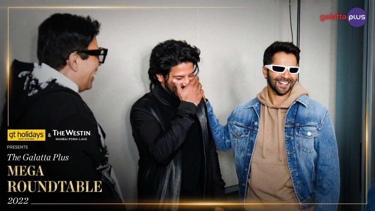 galattadotcom's tweet photo. They say laughter is the best medicine - filmmaker #KaranJohar and actors @Varun_dvn and @dulQuer at the #GalattaPlusMegaRoundtable😃

#galattaplusroundtable2022 
@baradwajrangan #galattaplusroundtable2022 
@WestinMumPowai @TravelGTH https://t.co/m5ZA3lpt8d