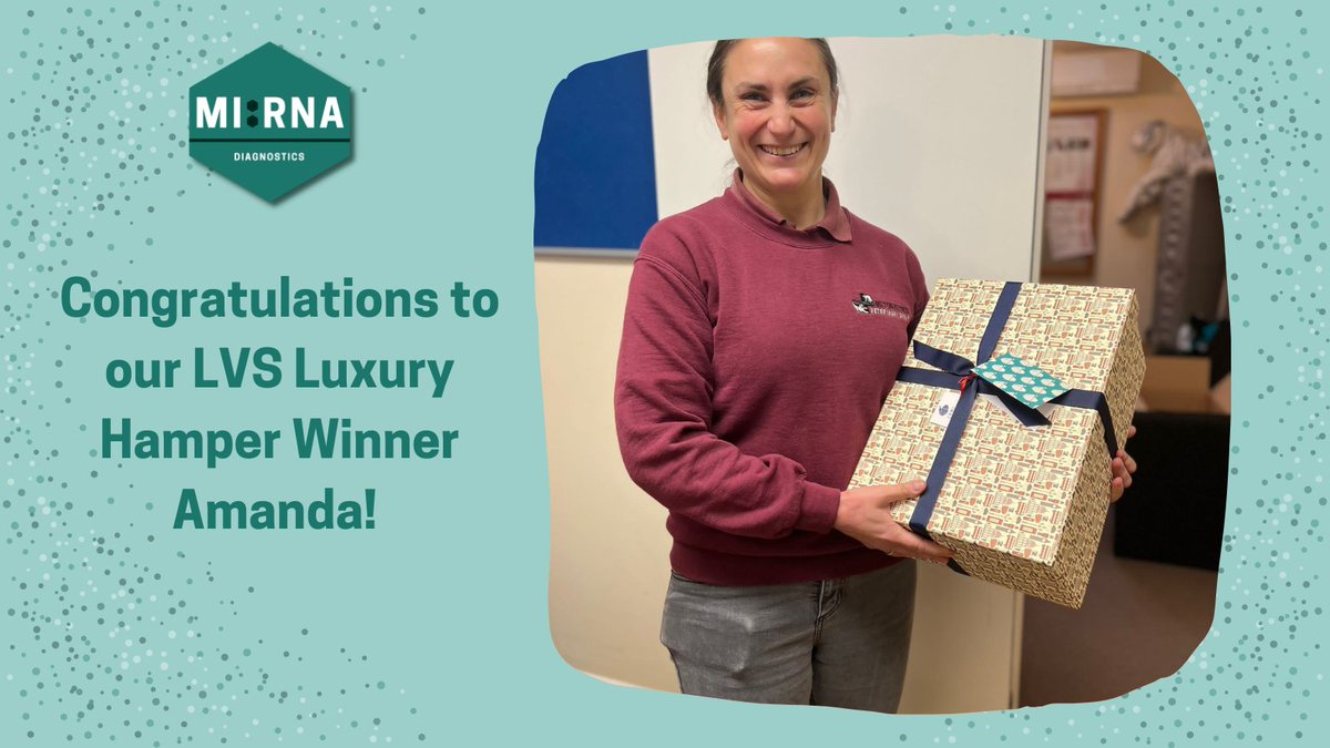 MIRNA_Diag's tweet photo. Congratulations to our lucky hamper winner from the London Vet Show, Amanda from #MiltonKeynesVeterinaryGroup 🥳🥳

#diagnostics #startupstory #innovation #biotechnology #veterinarymedicine #research #testing #biomarkers #londonvetshow2022 https://t.co/mdwD22FueY