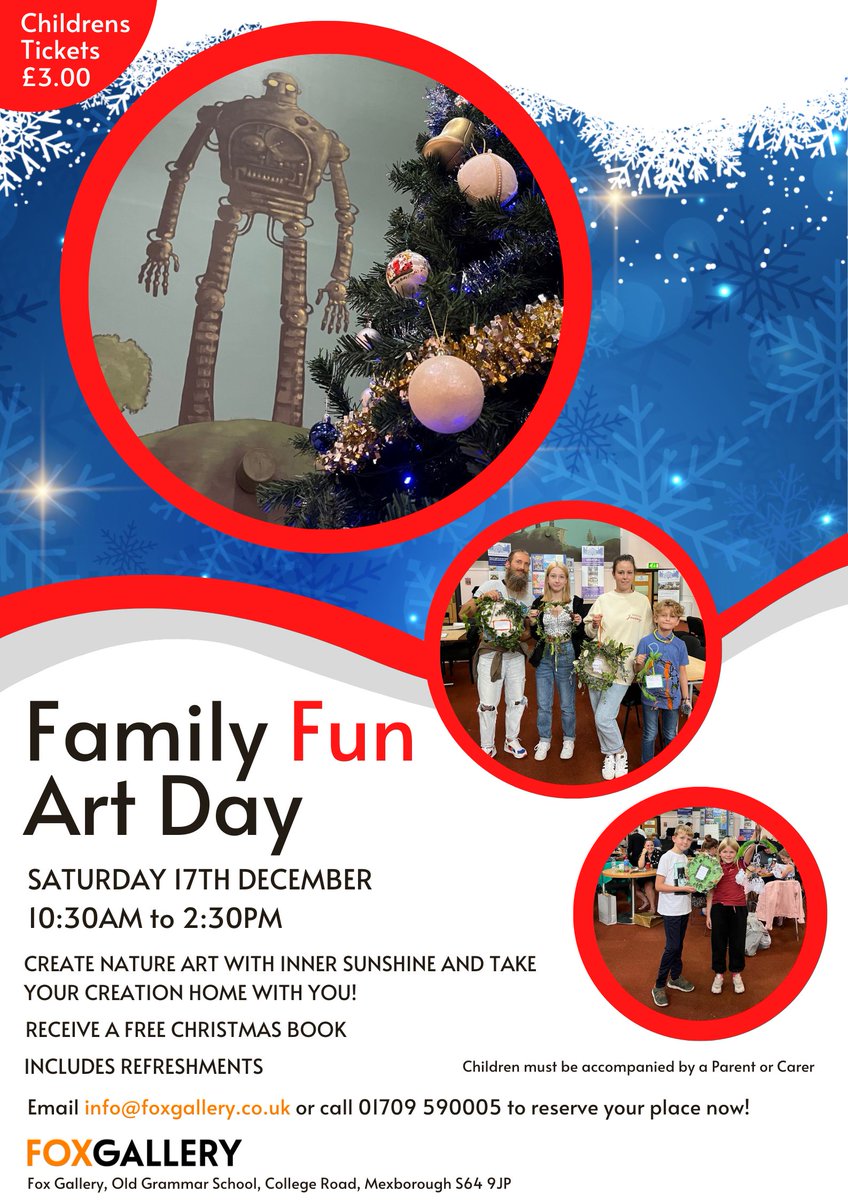 FoxMexborough's tweet photo. ITS DECEMBER! 🎅🎄⭐🎁

Create nature art and take your creation home with you!
You will also receive a FREE Xmas book.

Sat 17th Dec 10AM-2PM.

Childrens tkts £3 per child, inc refreshments.

For more info or book your place email info@foxgallery.co.uk or call us on 01709 590005 https://t.co/yw2oEE8EgH