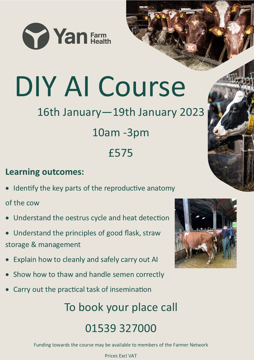 yanfarmvets's tweet photo. DIY AI Course - 1 place remaining!
If you are interested please get in touch to book your place!
There is also funding available from @farmernetwork1
XLVets Farm #farmskills #farmvets #DIYAI #cowvets #independentvets https://t.co/2nVCaKe1Gm