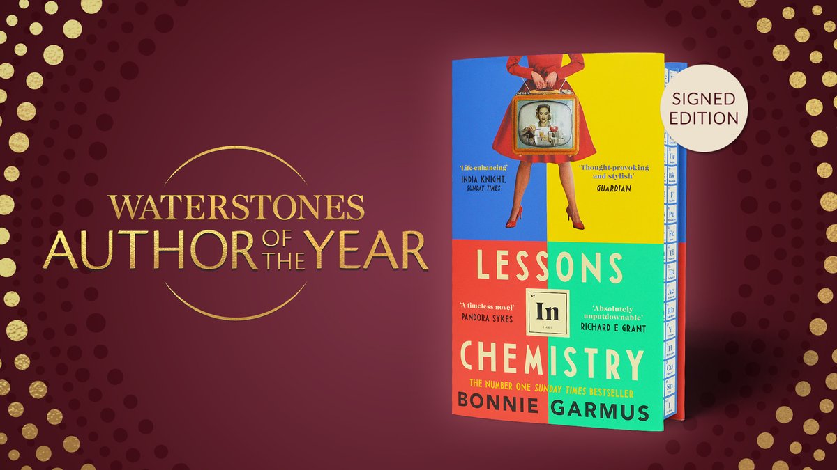 Waterstones's tweet photo. Authors like @BonnieGarmus don't come along very often - so we're delighted to announce her as our Author of the Year 🎉

Booksellers everywhere fell in love with the inimitable, empowering heroine of her debut, and we can't wait to see what's next: https://t.co/Op5qsq4X3W https://t.co/AXLiqwnho7