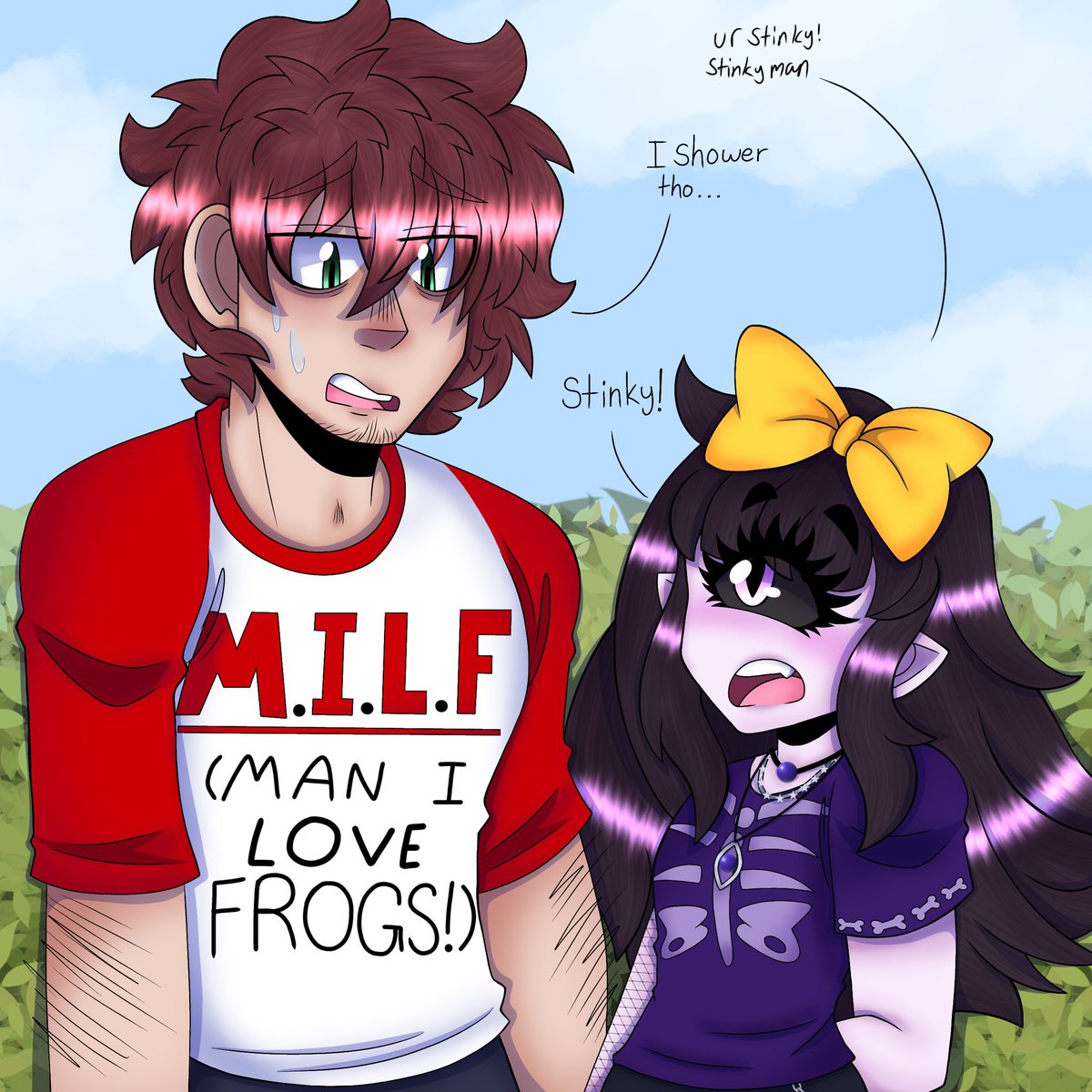 My style changed as I was drawing this- uhhhhhh ANYWAY! I haven’t seen much of the stinky man. I made him look like a pretty man… BUT THERE THEY ARE! I agree with him though. Bc I also love frogs 🐸 ❤️ #MyHeroReborn