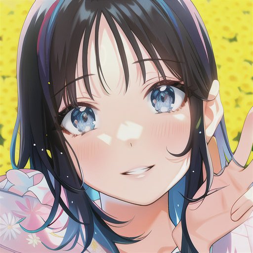 1girl solo smile blue eyes black hair portrait looking at viewer  illustration images