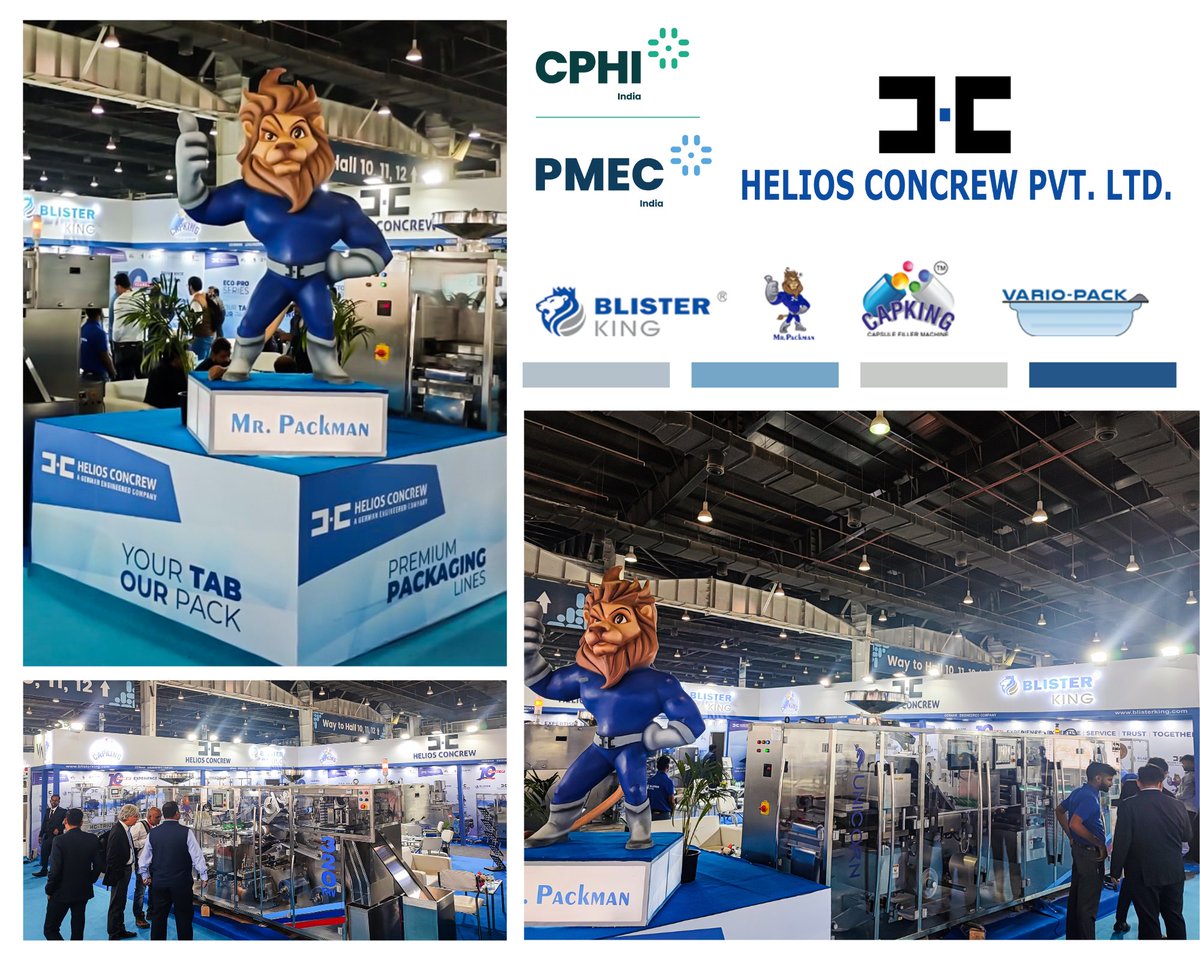HeliosPvt's tweet photo. Imagination and dreams, with perseverance and hard work, can become reality...with team we crush it...At @cphi_and_pmec_india exhibition.
#heliosconcrewpvtltd #mrpackman #blisterking👑 #capking #variopack #packagingmachinery  #cphipmecindia2022 #team #pharmamachinerymanufacturer https://t.co/dwvfXD7WM5