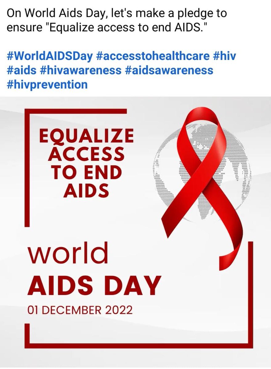 On world Aids day , let's make a pledge to ensure 'equalizebaccess to end AIDS '
#WorldAIDSDay    #accesstohealthcare #hiv #AIDS #HIVAwareness #AIDSAwareness #HIVprevention