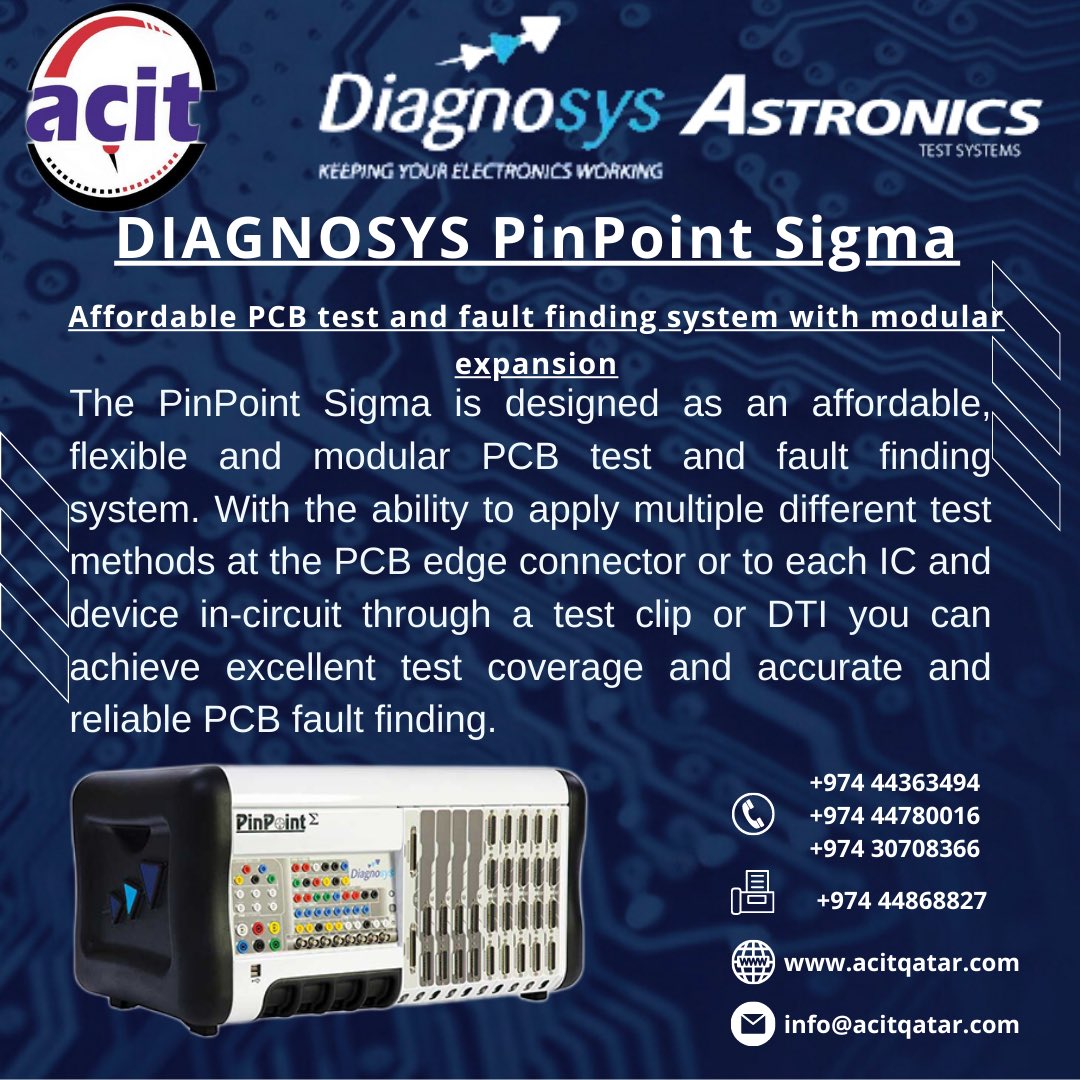 QatarAcit's tweet image. #Diagnosys PinPoint Sigma: Affordable PCB test and fault finding system with modular expansion

For more visit
acitqatar.com

#astronics #testsystems #flyingprobesystem #pcb #cca
 #electronicsystems #test #technology #keepingyourelectronicsworking #acitqatar #qatar