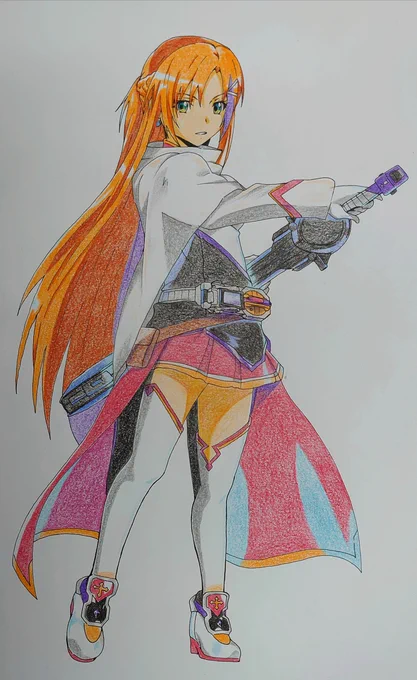 ライナーデュアルブレードを構える\土浦アスナ/ #剣 #フェアリーレイルウェイズ #鉄道擬人化 #オリジナル #立ち絵 #キャラクター #創作 #アナログ #騎士  