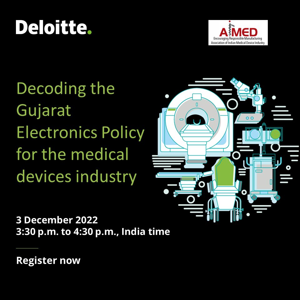 DeloitteIndia's tweet photo. Join the conversation on “Decoding the Gujarat Electronics Policy for the medical devices industry.”
Register now. https://t.co/9vxYKW8EUW
#Tax #electronicspolicy #healthcare #medicaldevices #policy #fiscal #nonfiscal https://t.co/dzcO2qtN5d