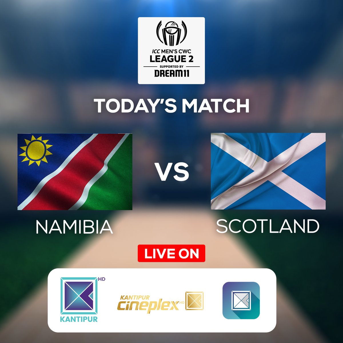 KantipurTVHD's tweet photo. Watch Live Today's Cricket match between Namibia and Scotland on Kantipur TV HD.
Android : https://t.co/maRDVsA9hV
IOS : https://t.co/311jwRUjsP
Website : https://t.co/un2FG3RYtY
#KantipurTVHD #Kantipur #ICCMENSCWCLEAGUE2 #Cricket #ICCMENSCWC2022 #NamibiaVsScotland https://t.co/oD81SE12x2