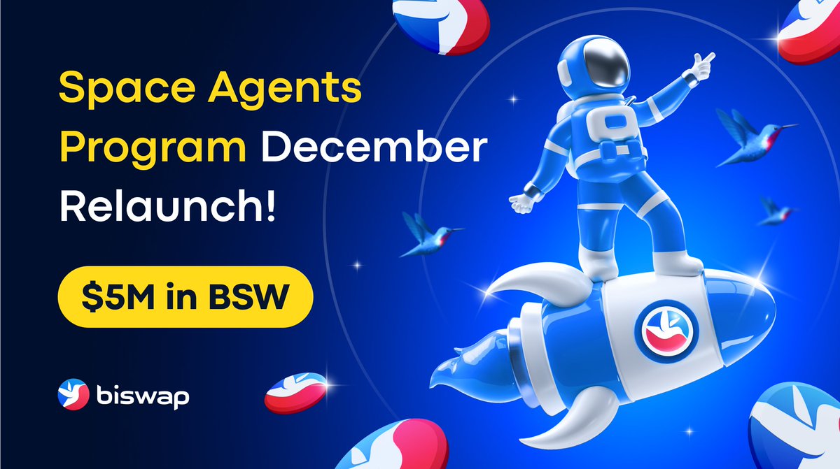 ☃️Spacewalk December Relaunch!☃️

Ready to create the best content in #DeFi space? 
Click here👇
bit.ly/3F8WSg8

📆Dec 1 - Jan 1 (02:00 PM UTC)
💰$10K in BSW
👨‍🚀10 Agents 

Expand your experience with <a href="/Biswap_Dex/">Biswap</a>!
#SpaceAgentsProgram #DEX #DeFi