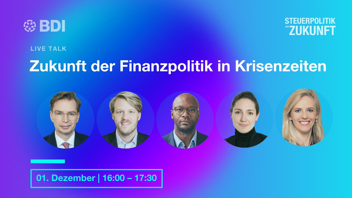 Dr. Monika Wünnemann (@mwuennemann) on Twitter photo Heute um 16:00 Uhr "Livetalk zur Schuldenbremse und Zukunft der Finanzpolitik in Deutschland": Livestream hier bdi.eu/#/termin/news/…
Mit <a href="/PhilippaSigl/">Philippa Sigl-Glöckner</a> <a href="/HolznagelReiner/">Reiner Holznagel</a> <a href="/MartinGreive/">Martin Greive</a> <a href="/ArmandZorn/">Armand Zorn</a> Heute um 16:00 Uhr "Livetalk zur Schuldenbremse und Zukunft der Finanzpolitik in Deutschland": Livestream hier bdi.eu/#/termin/news/…
Mit <a href="/PhilippaSigl/">Philippa Sigl-Glöckner</a> <a href="/HolznagelReiner/">Reiner Holznagel</a> <a href="/MartinGreive/">Martin Greive</a> <a href="/ArmandZorn/">Armand Zorn</a>