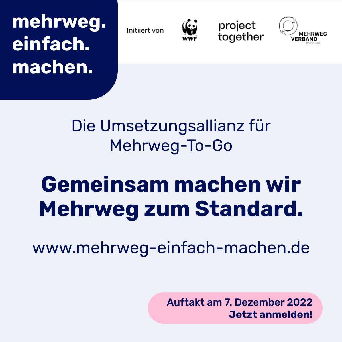 ProjectTogether (@pt_deutschland) on Twitter photo 💪 𝗺𝗲𝗵𝗿𝘄𝗲𝗴.𝗲𝗶𝗻𝗳𝗮𝗰𝗵.𝗺𝗮𝗰𝗵𝗲𝗻. Wir starten eine Umsetzungsallianz mit <a href="/WWF_Deutschland/">WWF Deutschland</a> & #Mehrwegverband - jetzt zur #Mehrwegangebotspflicht ab Jan. 2023. Einladung zum Auftakt:
📆 Mi, 07.12.2022, ab 10:15 Uhr (Programmende 17:30 Uhr)👇
mehrweg-einfach-machen.de 💪 𝗺𝗲𝗵𝗿𝘄𝗲𝗴.𝗲𝗶𝗻𝗳𝗮𝗰𝗵.𝗺𝗮𝗰𝗵𝗲𝗻. Wir starten eine Umsetzungsallianz mit <a href="/WWF_Deutschland/">WWF Deutschland</a> & #Mehrwegverband - jetzt zur #Mehrwegangebotspflicht ab Jan. 2023. Einladung zum Auftakt:
📆 Mi, 07.12.2022, ab 10:15 Uhr (Programmende 17:30 Uhr)👇
mehrweg-einfach-machen.de
