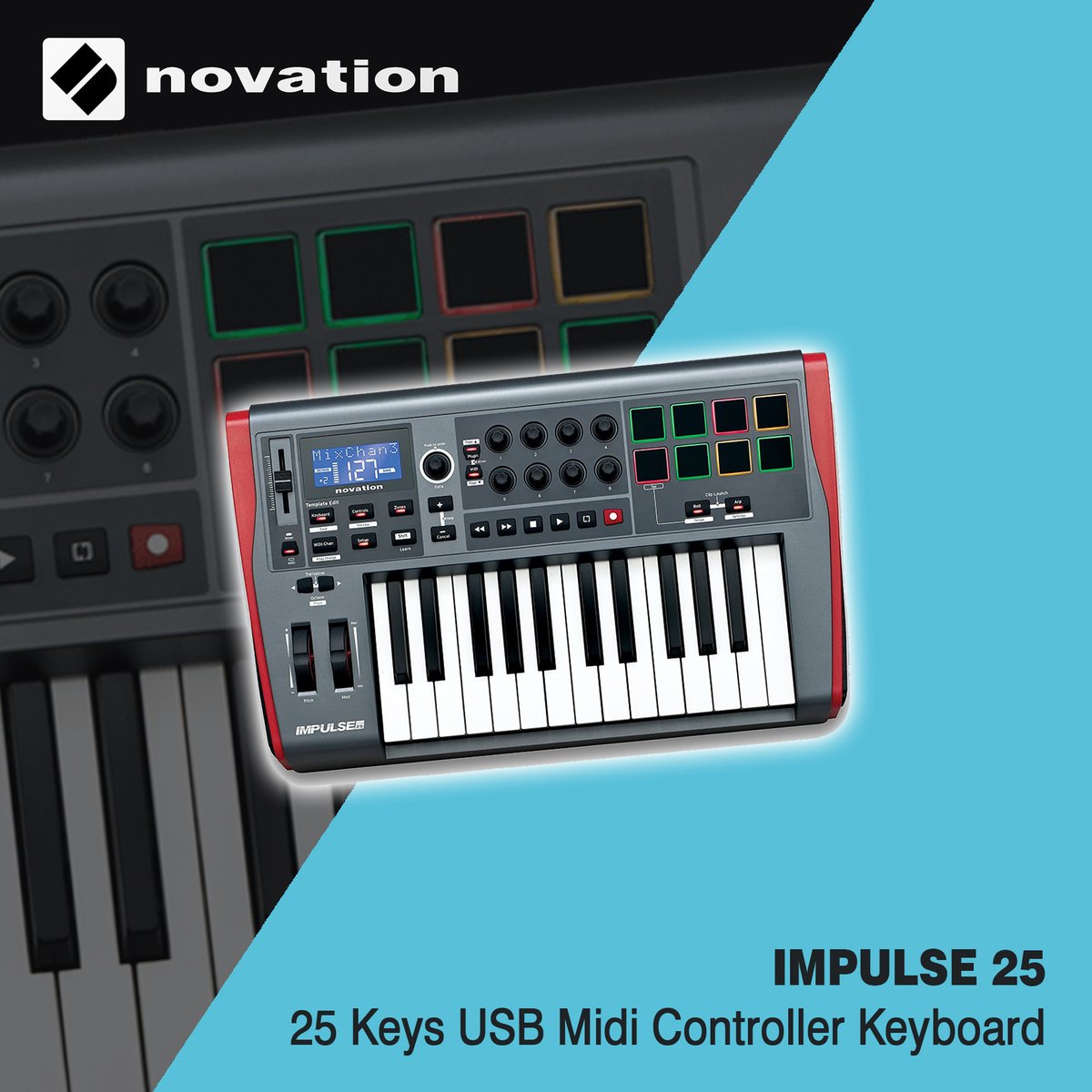 NOVATION Impulse
Impulse adalah midi controller keyboard yang responsif dan ekspresif untuk memberi kontrol secara menyeluruh yang ditenagai oleh software Novation terbaru Automap control surface, Automap 4, yang menjadikannya kompatibel dengan berbagai DAW/plug-in favorit kamu
