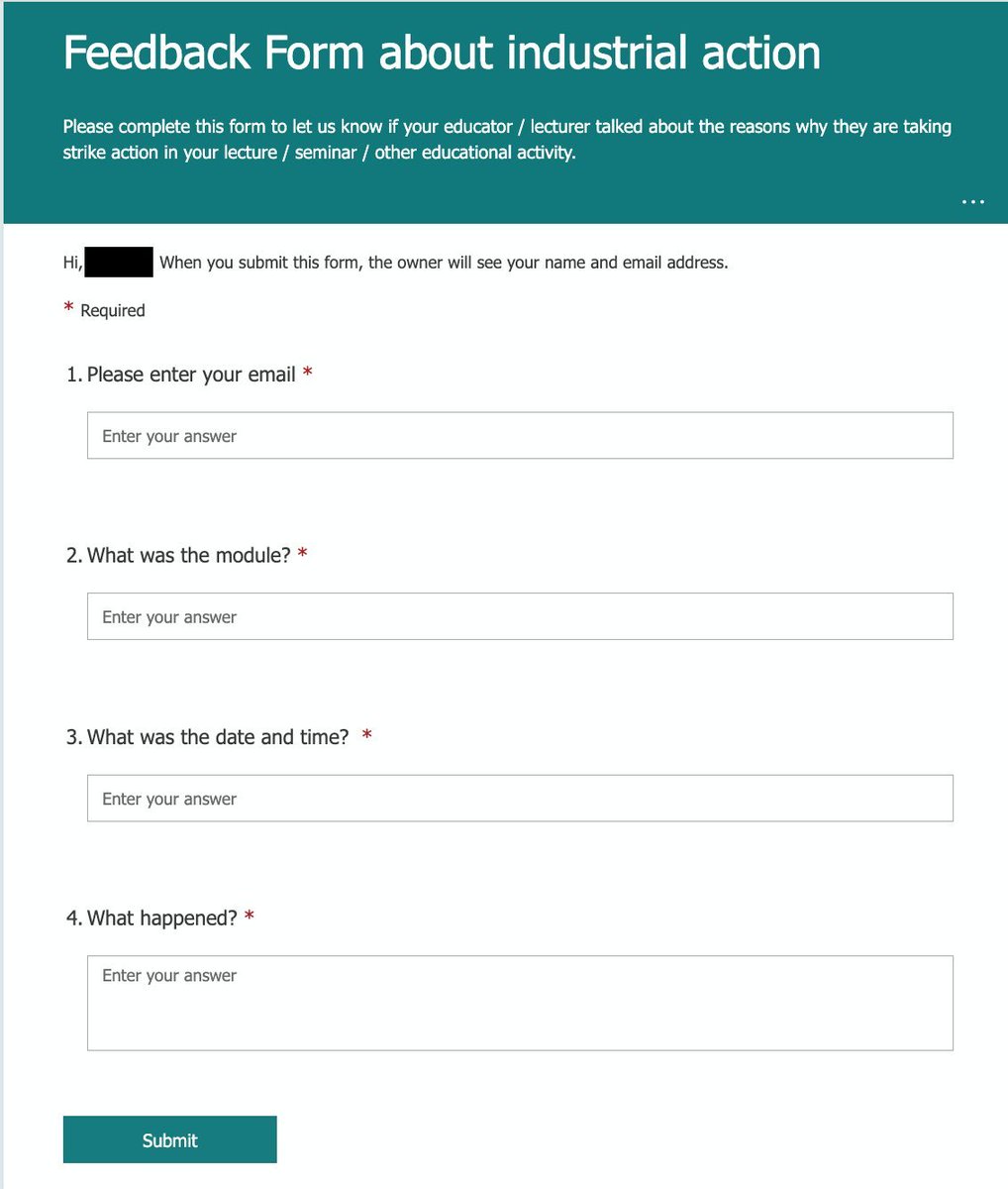 qm_ucu's tweet image. Third time&apos;s a charm, we guess? First they tried to get students to tell them if teachers dared to talk about anything but course delivery, then the joyful JotForm, now it&apos;s the same form but behind @QMUL credentials. The journey took them  one week &amp;amp; two twitter pisstakes.