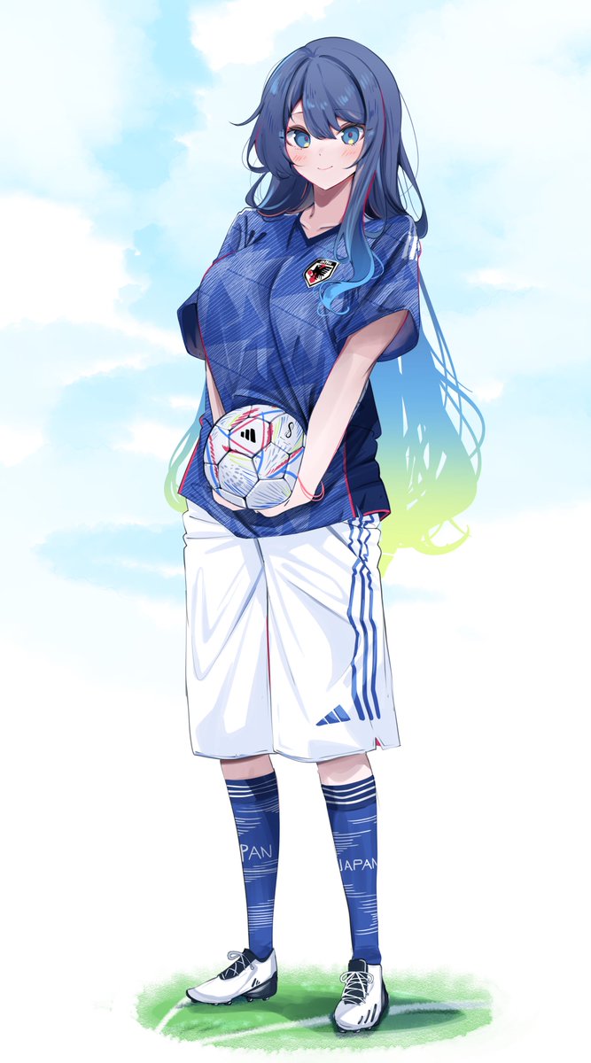 1girl soccer uniform sportswear ball solo soccer ball blue hair  illustration images