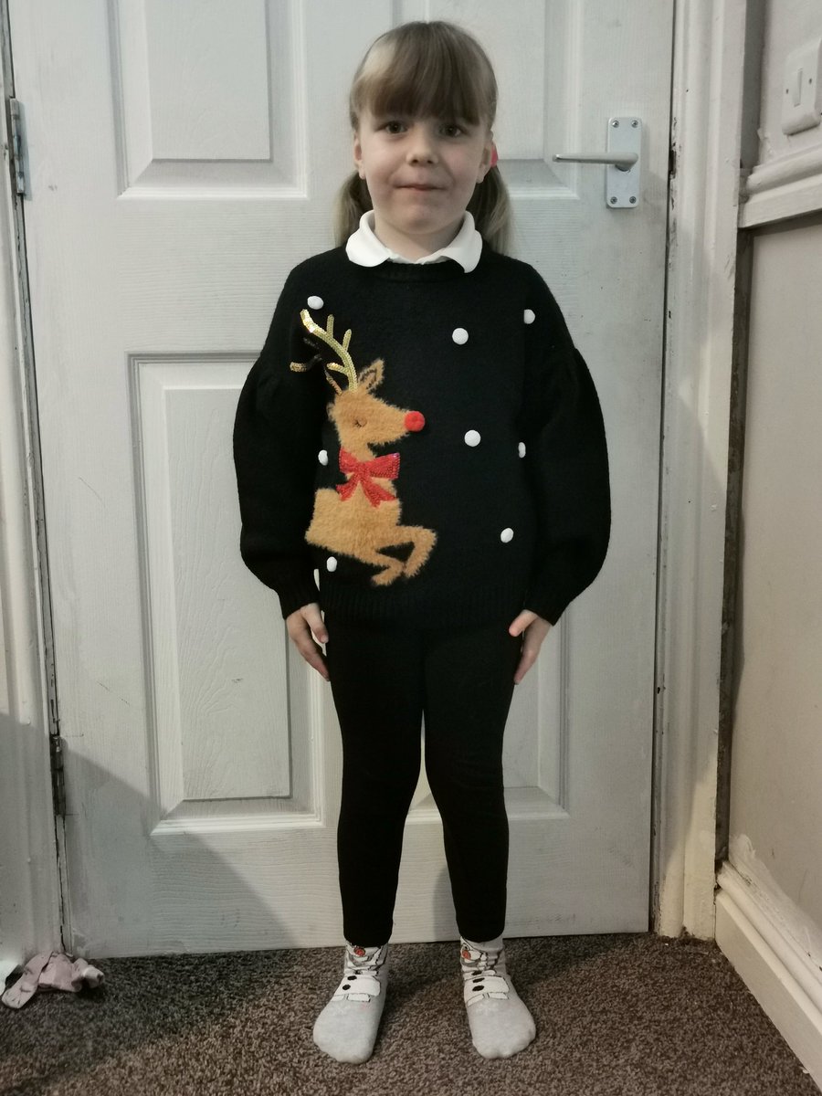 Abby and i are Christmas jumper ready. She insisted I wear mine too. She's shouting round the house its Christmas and santa is coming (she doesnt understand however many times i tell her santa doesn't come for 24 sleeps) <a href="/ParklandsLeeds/">Parklands Primary</a> <a href="/chrisdysonHT/">Chris Dyson FCCT</a> <a href="/Miss_Rooprai_/">Gurpreet K Rooprai</a>