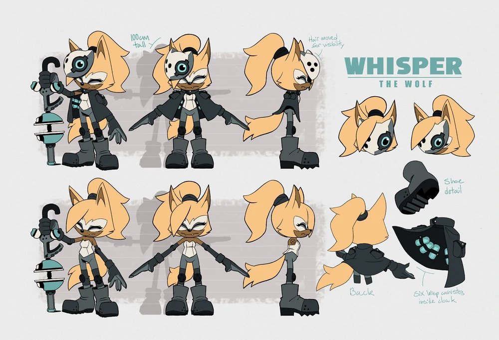 Whisper the Wolf's design began with an in-game custom character in Sonic Forces. From there, she would gradually evolve into her final look. 