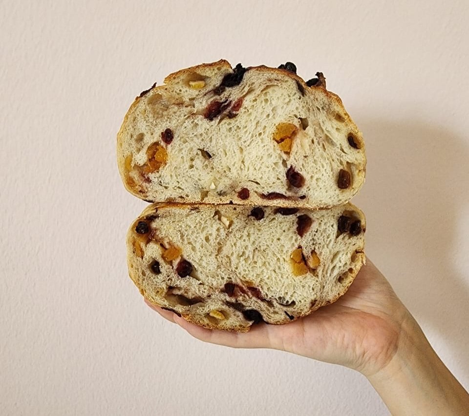 crumbsprinkles's tweet photo. We've waited all year to bring out this flavourful loaf speckled with dried unsweetened fruit and orange peels soaked in brandy and the day is finally here! 

Brandy fruit sourdoughs are making its return THIS SUNDAY. https://t.co/X6HQ5cXsP7