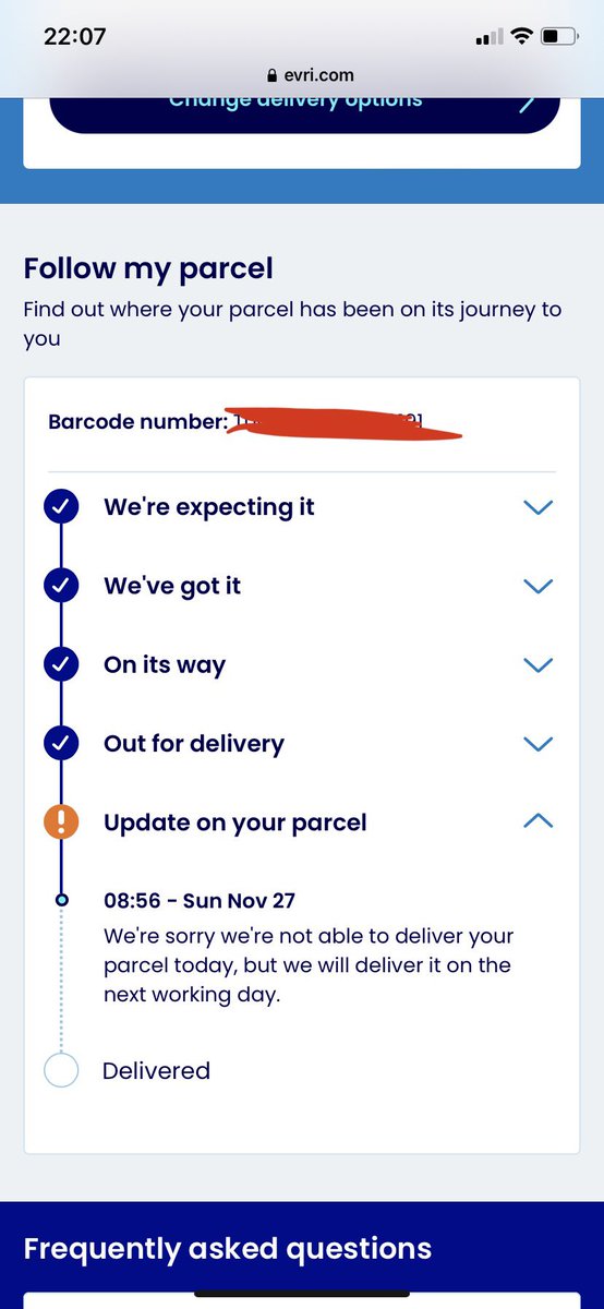 MelinaSimone94's tweet photo. What is going on with #Evri ? My parcel was out for delivery Saturday. Didn’t arrive. Then they said on the Sunday they would deliver next working day. And no update Monday, Tuesday or yesterday? Anyone else have the same issues and when did it arrive? #evri #parcel @evridelivery https://t.co/EMG1FRo5cK