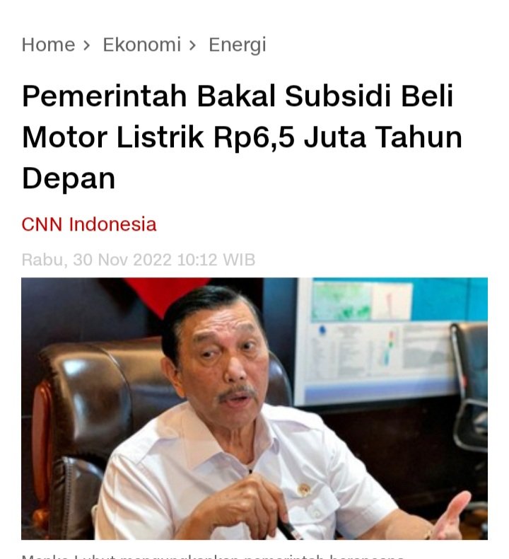 Perhitungan daya listrik 2 Kwh setara BBM 1 liter 

2 Kwh listrik = Rp 3000
1 liter Pertalite = Rp 10.000

Hemat Rp 7 ribu. 

Sebulan misal pakai 30 liter. Hematnya Rp 210 ribu. 

Setahun hemat Rp 2,5 juta.

Kurang 3 tahun, balik modal subsidi ini. Lbh bagus drpd subdidi BBM.