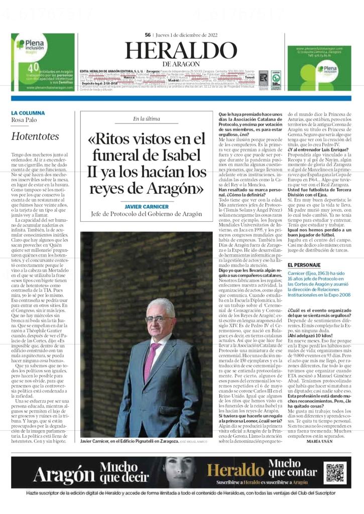 Para los profesionales de #protocol <a href="/Carnicer_Proto/">Javier Carnicer</a>, es un referente un gran profesional, hoy <a href="/heraldoes/">Heraldo de Aragón</a> le ha dedicado la contraportada.
Una vez más este año ENHORABUENA Javier!

#protocolo #eventos #comunicación 
<a href="/OPPEprotocolo/">Observatorio Profesional de Protocolo y Eventos</a> <a href="/GobAragon/">Gobierno de Aragón</a>
#ProtocoloAragón