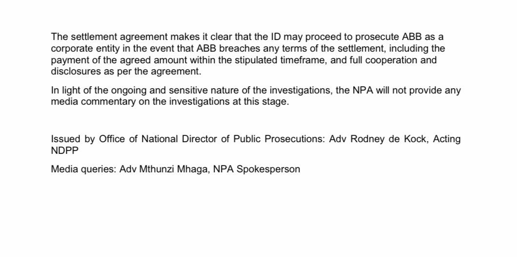 As part of its ongoing criminal investigation into complex corruption at Eskom, the NPA’s Investigating Directorate (ID) has finalised a comprehensive settlement agreement with ABB to pay over R2,5 billion in punitive reparations to South Africa.