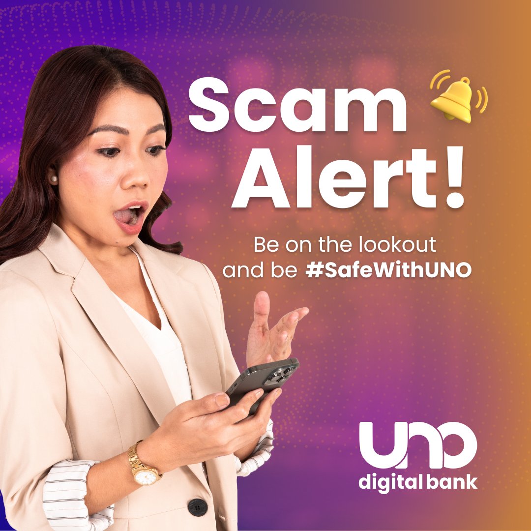 UNOdigitalbank's tweet photo. Be marked safe from scammers lurking around. ๐
#UNODigitalBank will not send any suspicious emails or texts. DO NOT click or open any links or attachments. Alert us immediately if you receive these types of messages.
#SafeWithUNO #UNOdigitalbank https://t.co/3AYh3iFS9J