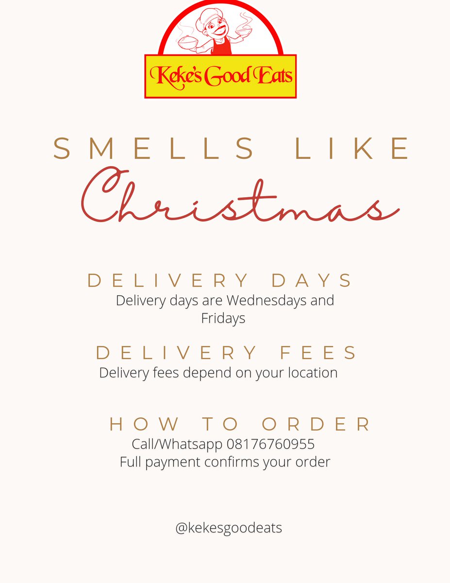 kekesgoodeats's tweet photo. Smells Like Christmas!!!!
Our Christmas specials are here!!!
Order from any of the pacakges. This is available from Dec 1st to Dec 23rd.
Delivery days are Wednesdays and Fridays.
Place your orders at least 24hrs before. No same day orders pls. https://t.co/mmm1wrVdEV