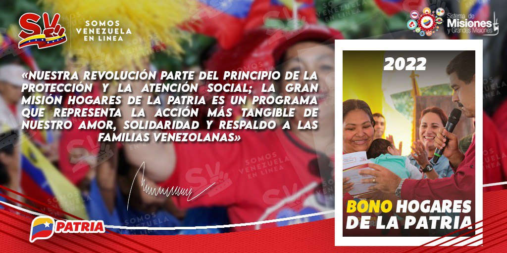MSVEnLinea's tweet photo. #ÚLTIMAHORA || Inicia la entrega del Bono de la Gran Misión Hogares de la Patria (Diciembre 2022) enviado por nuestro Pdte. @NicolasMaduro a través del Sistema @CarnetDLaPatria.

@GMHogaresPatria #TuiteroPatria #01Dic #NavidadesSinSanciones https://t.co/9YhHkH4LbZ