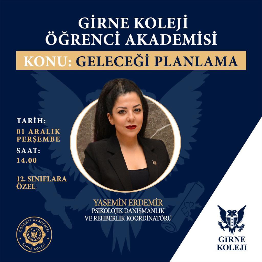 Yucelaricikamp's tweet photo. PDR Koordinatörümüz Yasemin Erdemir 12. Sınıf öğrencilerimizle, geleceğe dair hedeflerin belirlenmesi ile akademik ve çalışma hayatlarını etkileyecek  kariyer planlamalarına yönelik “Geleceği Planlama” konulu seminerde bir araya geliyor.
#GirneKoleji #DünyanınKapılarıSanaAçık https://t.co/0NyXJZjtdJ