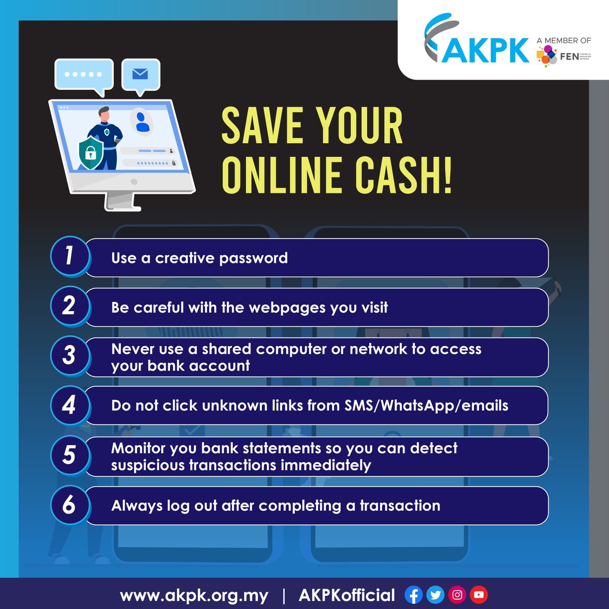 AKPKofficial's tweet photo. Prevention is better than cure. Take precautions to safeguard your every penny.

Finance can be easy! Get PEACE OF MIND in managing your finances with useful tips from AKPK in our Knowledge Centre at https://t.co/qucJncqMBo

#SimpleGuides #FEH #PEACEofMIND #AKPKForABetterTomorrow https://t.co/mgdtrEkd7R