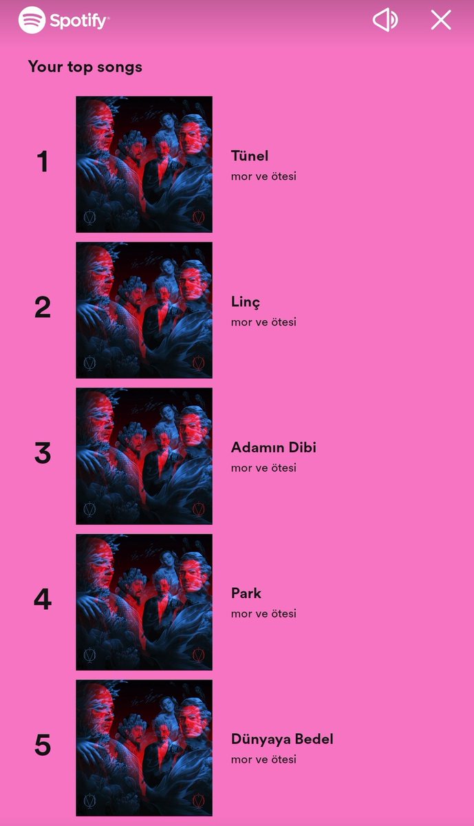 yüz bin kişi içerisindeki beş kişiden biri olduğuma da, en çok dinlediğim beş şarkının tamamının mor ve ötesi olmasına da şaşırmadım. bu başyapıtları dinlememiz gerekiyordu dinledik, yaşamamız gerekiyordu ki yaşadık. <a href="/mvoofficial/">mor ve ötesi</a>

mor ve ötesi yılı.