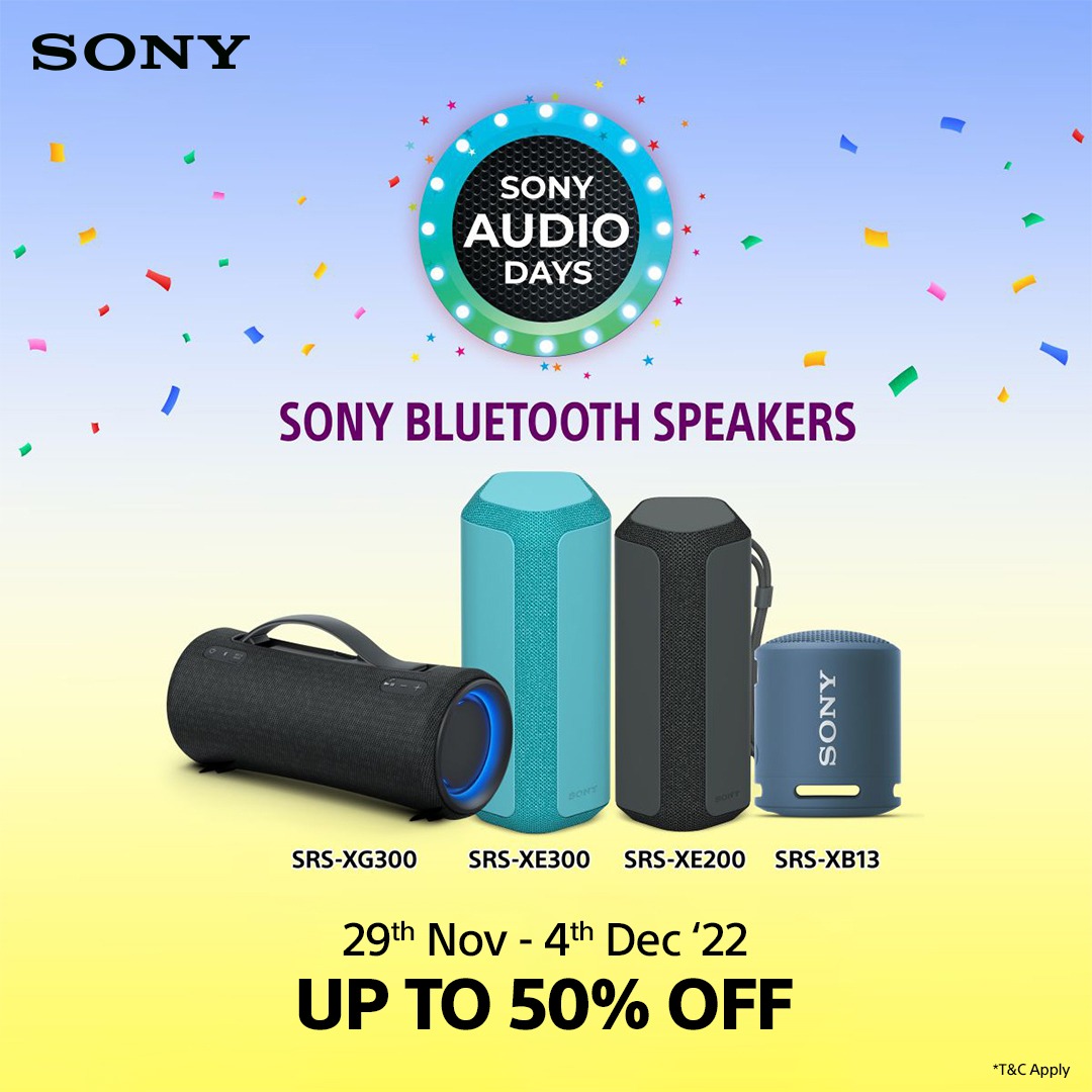 sony_india's tweet photo. The #SonyAudioDays are here, just in time for all your year-end parties! These wireless Bluetooth speakers are available at 50% off and you get assured cashback. ​
​
What are you waiting for? 
Shop now: https://t.co/1SzeyRdTom
Shop on Amazon: https://t.co/Qfche1OpL0 https://t.co/HTCo9HzHeJ