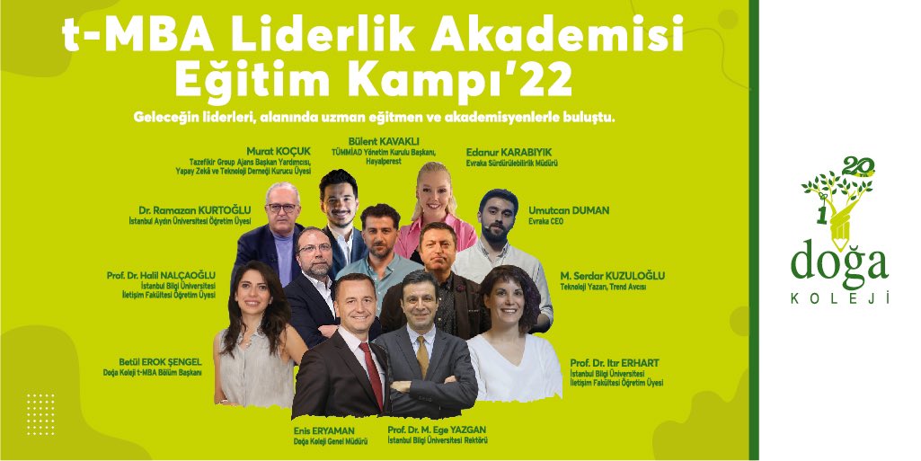 -t-MBA Liderlik Akademisi Eğitim Kampı'22-
Bolu Abant’ta gerçekleştirdiğimiz Eğitim Kampı’nda geleceğin liderleri ile bir araya gelen alanında uzman eğitmen ve akademisyenlerimize değerli paylaşımları için Doğa Ailesi olarak teşekkür ederiz.