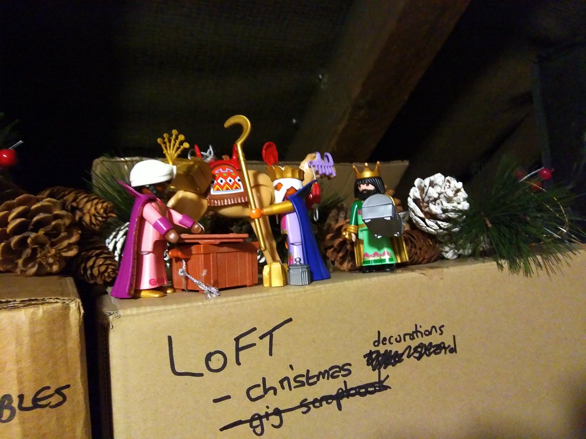 fionakclark's tweet photo. Day2:
On the Christmas box
Pack your pants and socks
Squeeze in, squeeze in
How the camel lifts
All the weighty gifts
Pack up, pack up

High among the cobwebs and the rafters
High up in the loft, beneath the star, you'll travel on 
Little kings, sing out your song
#FollowThatStar https://t.co/hPKlI8tQLL
