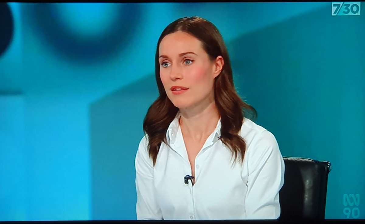 PeterWMurphy1's tweet photo. On @abc730, @FergusonNews opened her interview with Finland's PM Sanna Marin by asking "Why are you here?" She then asked qns about her age, gender and the media storm over her attending a dance party. Only a couple of qns on policy or trade. *sigh* 🙄 #abc730 https://t.co/CfAZ9vkevJ