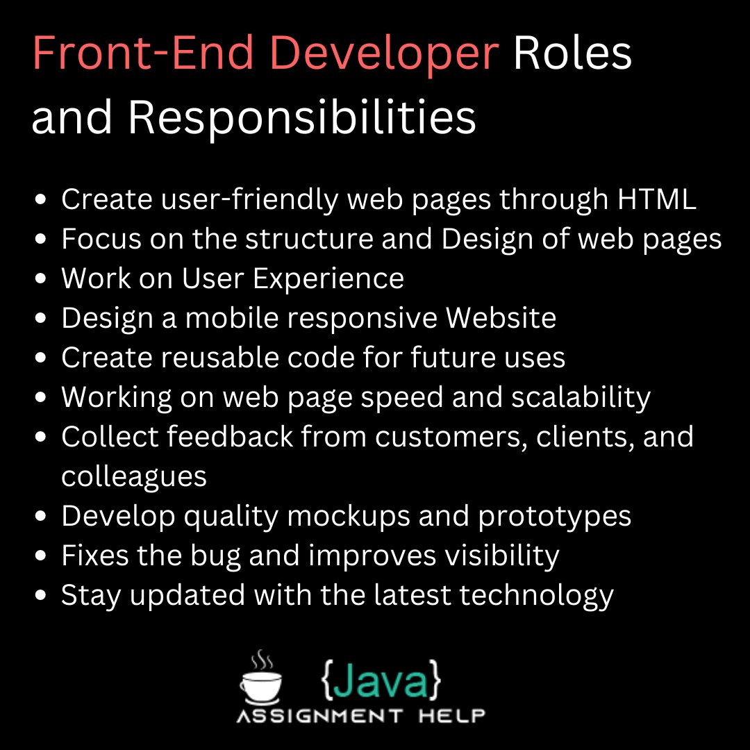 assignment_java's tweet image. Do you know who can design, create, navigate, layout, and implement all user interfaces for a website? Do you know the roles and responsibilities of a front-end developer?
#frontenddeveloper #frontendskills #frontendroles #frontendlearning #webdevelopment #HTML #CSS #Javascript