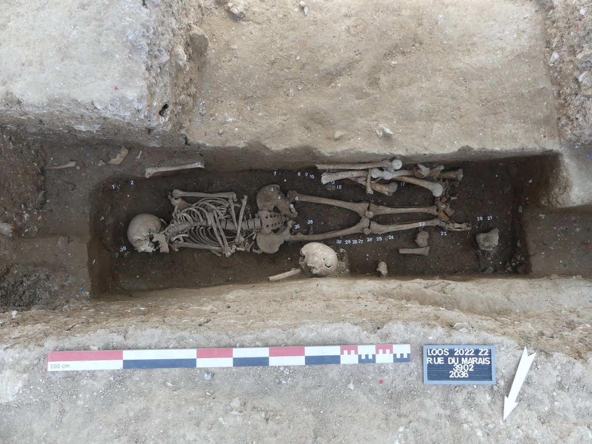 eveha_archeo's tweet photo. À Loos (59), le projet d’aménagement d’une prison cellulaire par l'#APIJ a permis à #ÉvehaLille de mettre au jour les fondations d’une #église abbatiale datant du milieu XIIIe siècle ainsi qu’un #cimetière carcéral du XIXe siècle. 

➡️ https://t.co/rILWjfUB2g

#archéologie https://t.co/dh8TSCSVMS