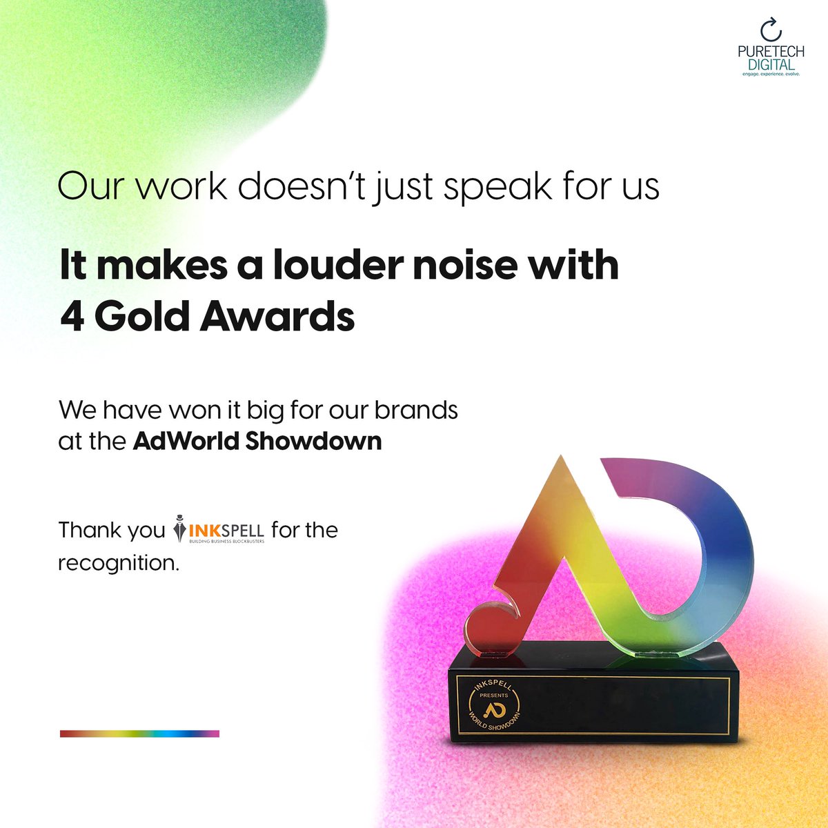 PuretechDigital's tweet photo. #HourOfHonour 

It’s an all-GOLD win for us! 

Congratulations to our partners and teams who made it happen! 

@livemint 
@dbsbank 
@hdfcsec 

Thank you @InkspellSols 🙌

#PuretechDigital #Livemint #HDFCSecurities #DBSbank #AdWorldShowdown #InkspellMedia #Awards https://t.co/kxWuyc8v02