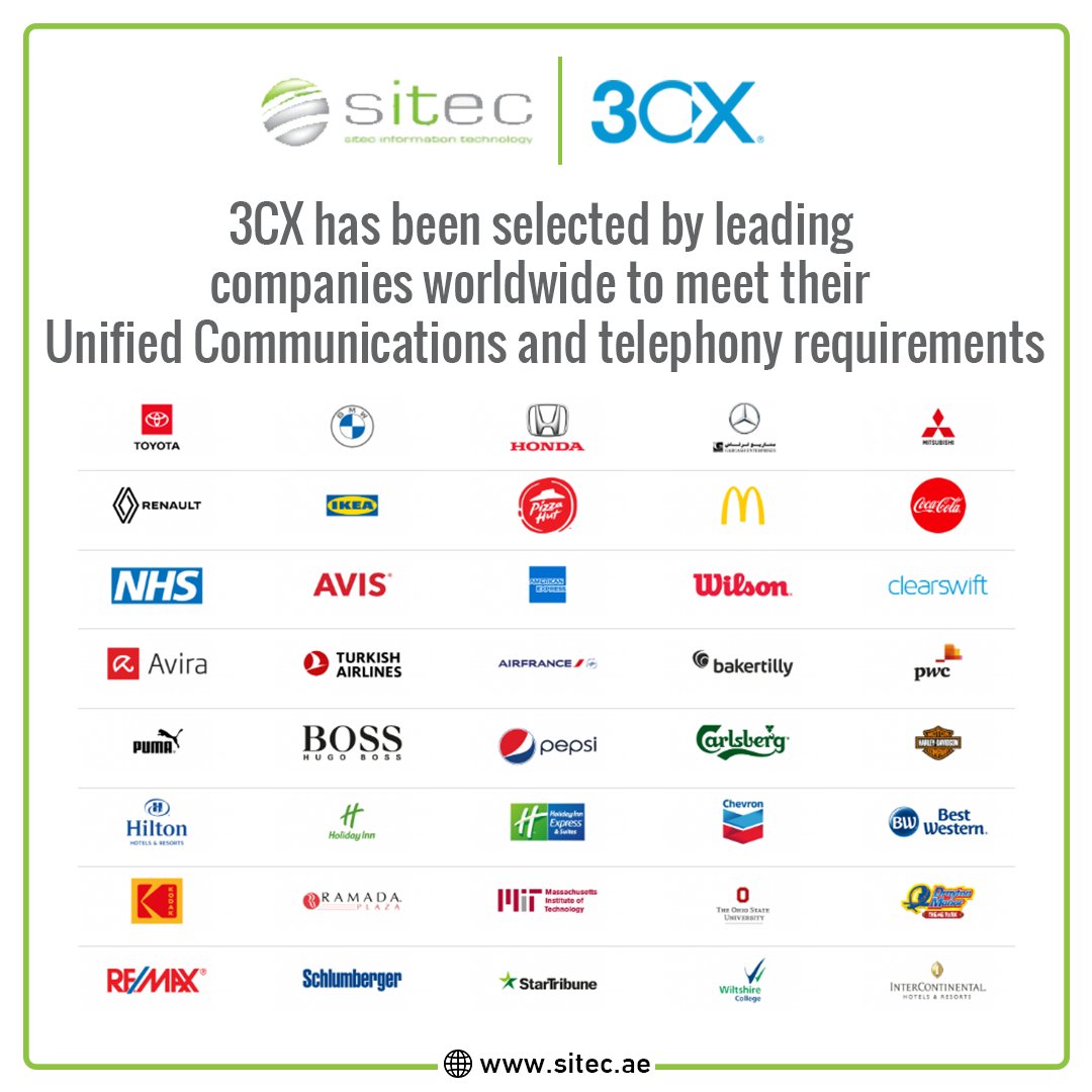 SitecTechnology's tweet image. Our partners provide 3CX communication platform to top companies worldwide.

Sitec is your master 3CX distributor in the middle east.
Register and partner with us: hubs.la/Q01tzvzr0
#PBX #UCaaS #CloudVoIP #VoIP
#VoIPSolutions #VoIPProvider