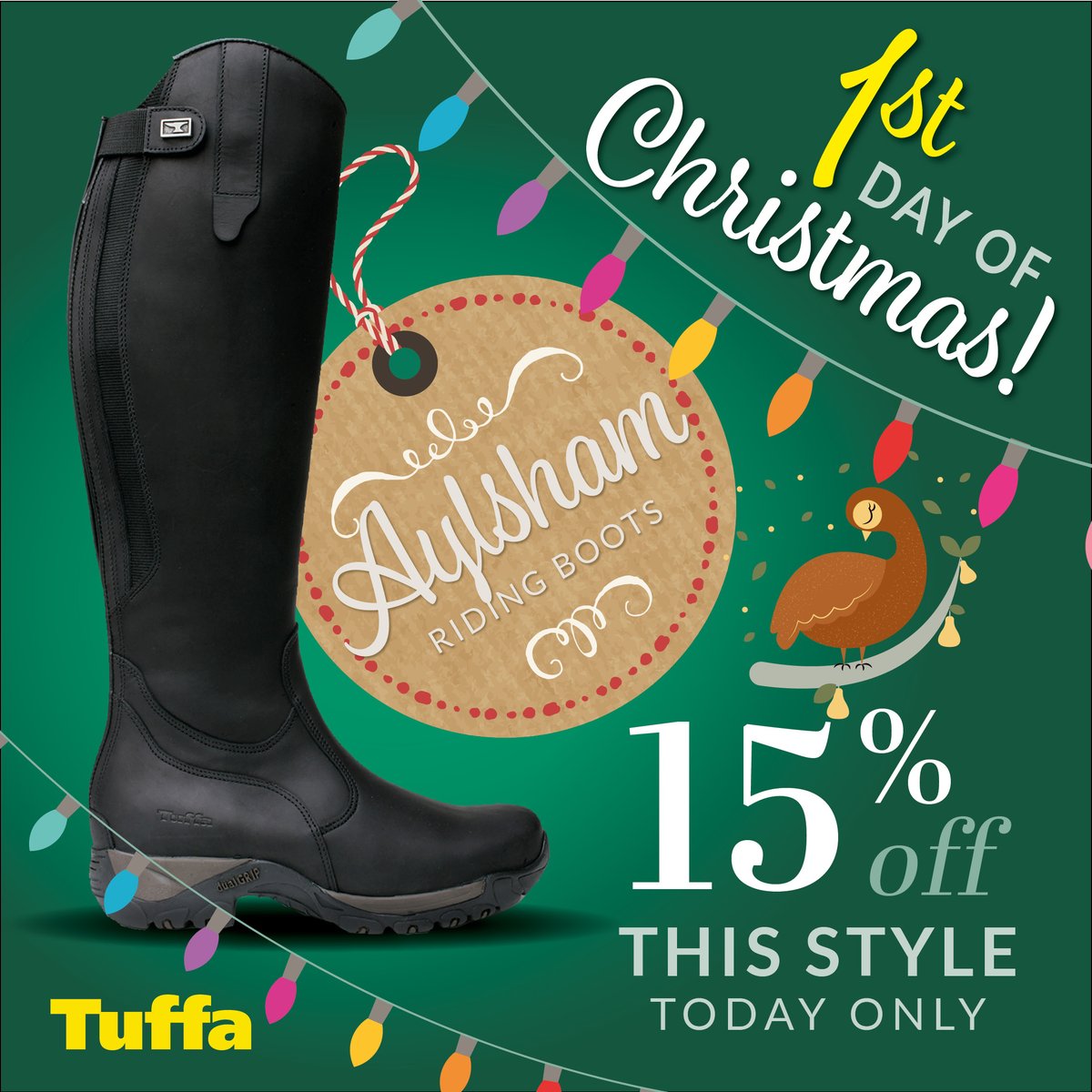 On the first day of Christmas Tuffa gave to you.....
15% off Aylsham Riding Boots, our ever-popular all-round riding and yard boots! 
🤩🙌🙌

🛍 tuffaboots.com/product/aylsha… 

#EquestrianBoots #CountryBoots #Offer #Christmas
