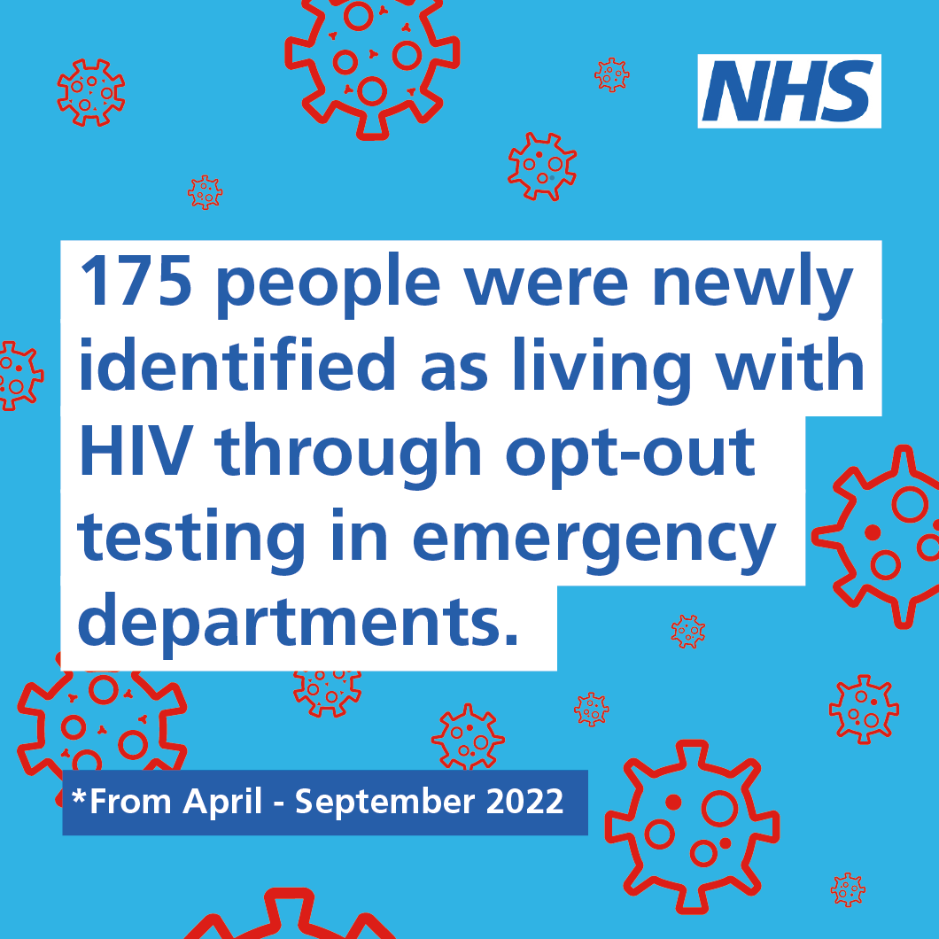 HIV testing at EDs is an effective route in identifying new cases of HIV and in reducing late diagnosis of HIV.  This approach improves people’s health outcomes; saves valuable NHS resources by preventing future illness and poor health and reduces onward transmissions.

#WAD2022