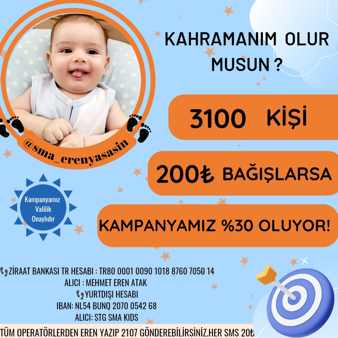 hnfvatansever's tweet photo. @SmaMehmetEren Çaresi olan bir hastalık yüzünden Eren i kaybetmeyelim 🙏 https://t.co/78uVTa9gvp