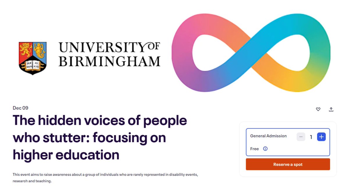 Our friends <a href="/unibirmingham/">Uni of Birmingham</a> are hosting "The Hidden Voices of People who Stutter" on Friday 9th December, 4.30pm on Zoom.

They'll be exploring reasonable adjustments that can help students who #stammer feel confident in an academic setting. 🎓

Sign up 👇
ow.ly/LWfU50LOE2Y