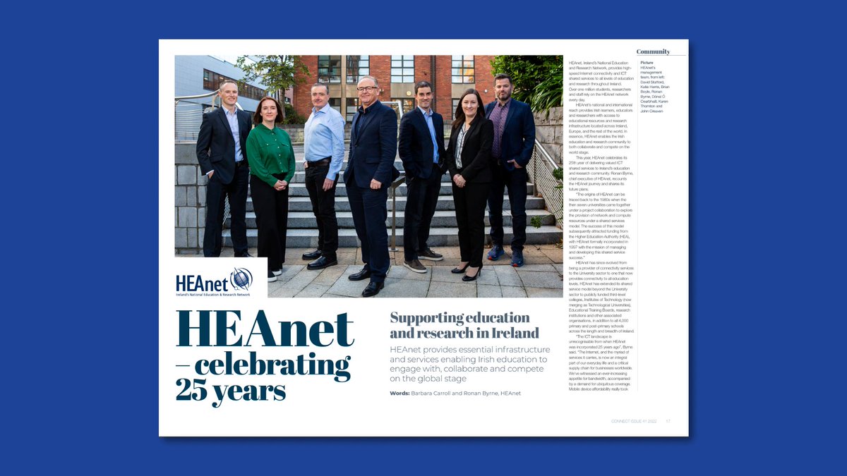 GEANTnews's tweet photo. For the past 25 years, the Irish NREN @HEAnet has been providing key infrastructure and services for #education and #research, enabling their members to collaborate on the global stage.
📰More on their recent anniversary and key activities on #CONNECT41👉https://t.co/gSLvpL0Q3v https://t.co/mSiyShcDkF