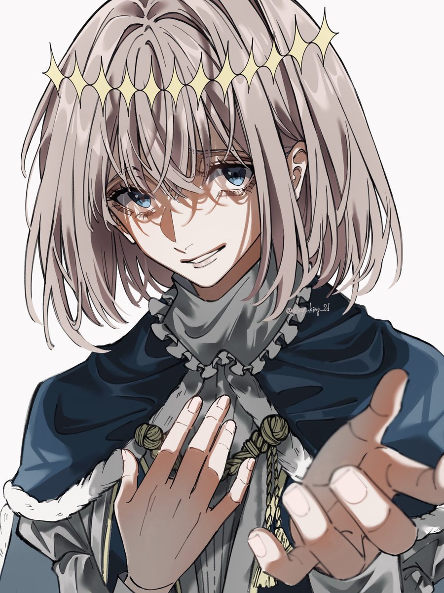 oberon (fate) 1boy male focus blue eyes solo looking at viewer crown bangs  illustration images